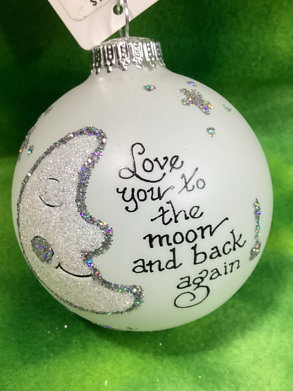 Handmade Love You to the Moon and Back White Bulb Holiday Ornament Signed NWT